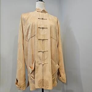 Shanghai Tang Men's/Unisex Silk Jacquard Jacket Shou Symbol Soft Gold Frog Close